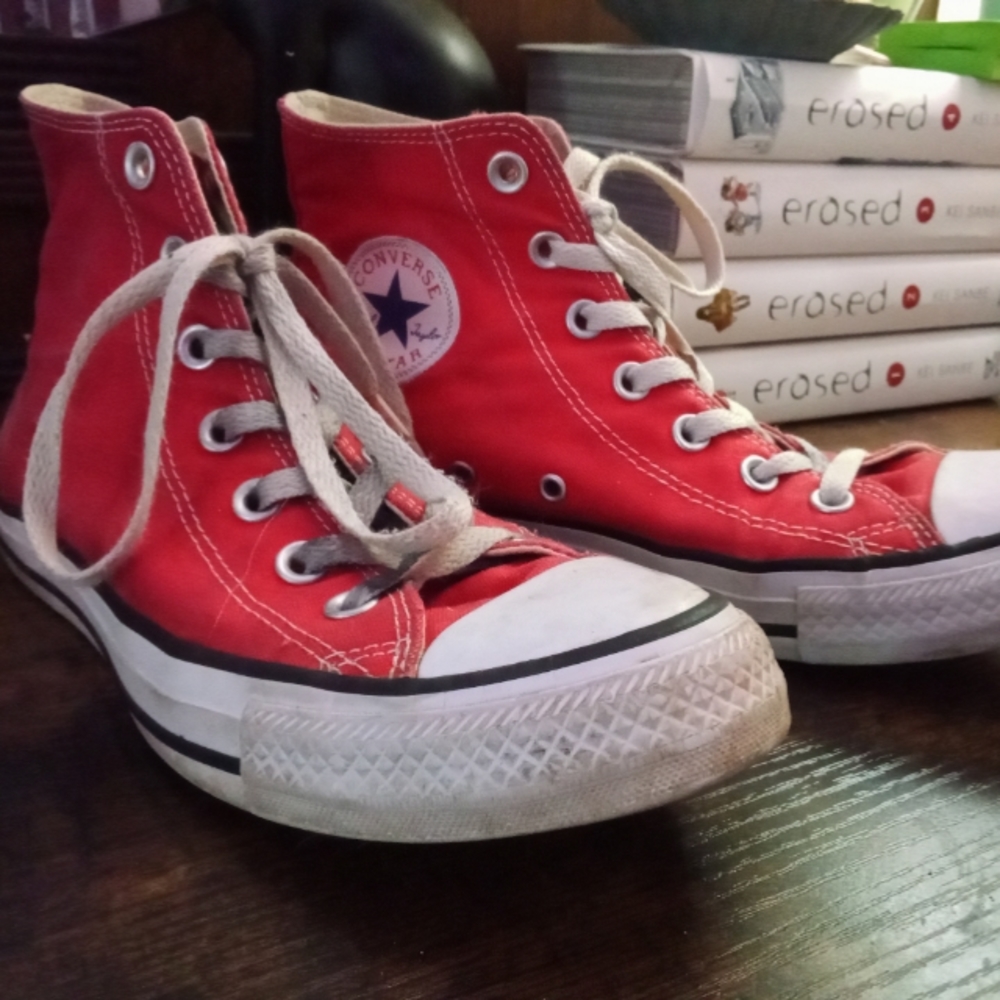 Bright red high top Converse All Stars